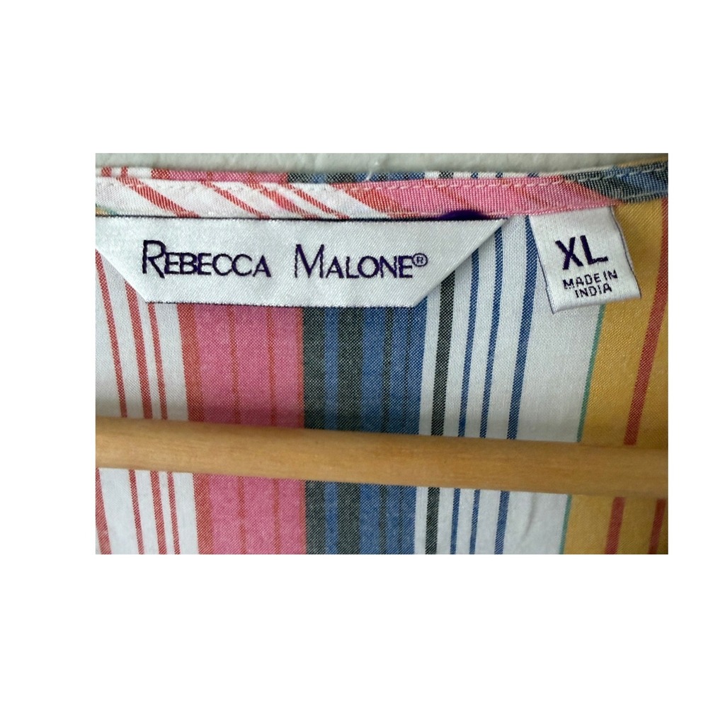 Rebecca Malone Women Multi Color Striped Bell Sleeve V-Neck Blouse XL Boho Top - Picture 5 of 6